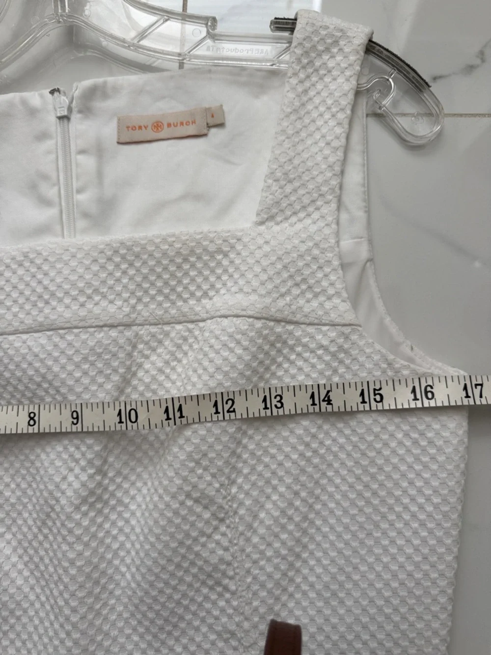 TORY BURCH White Cotton Stretch Pique Sleeveless Square Neck Dress Sz 4